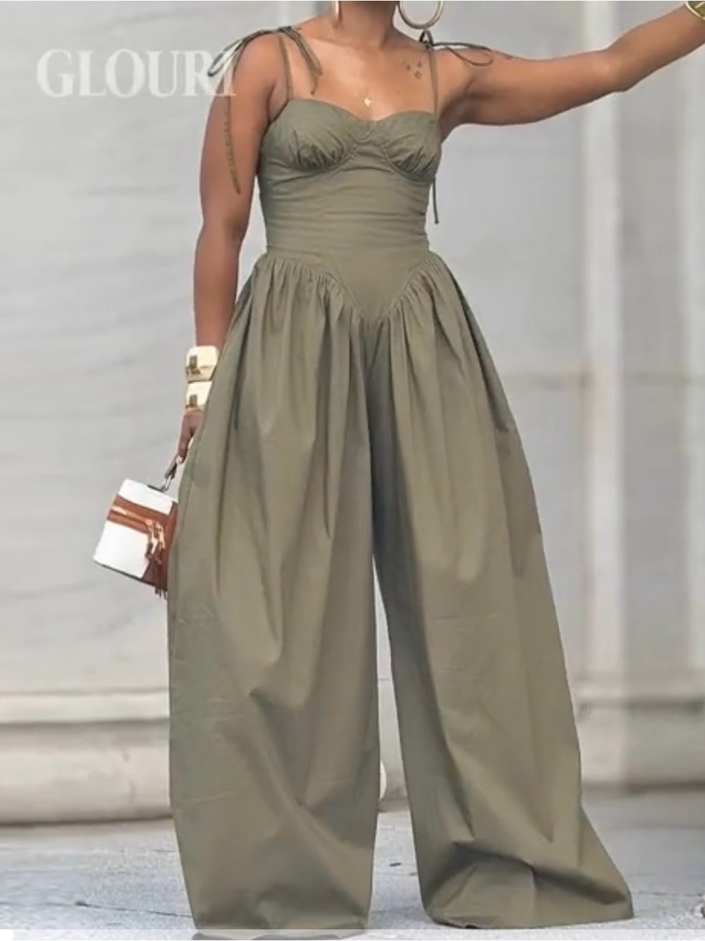 Fashion Nova Olive Jumpsuit - Green Wide-Leg  Air Poplin